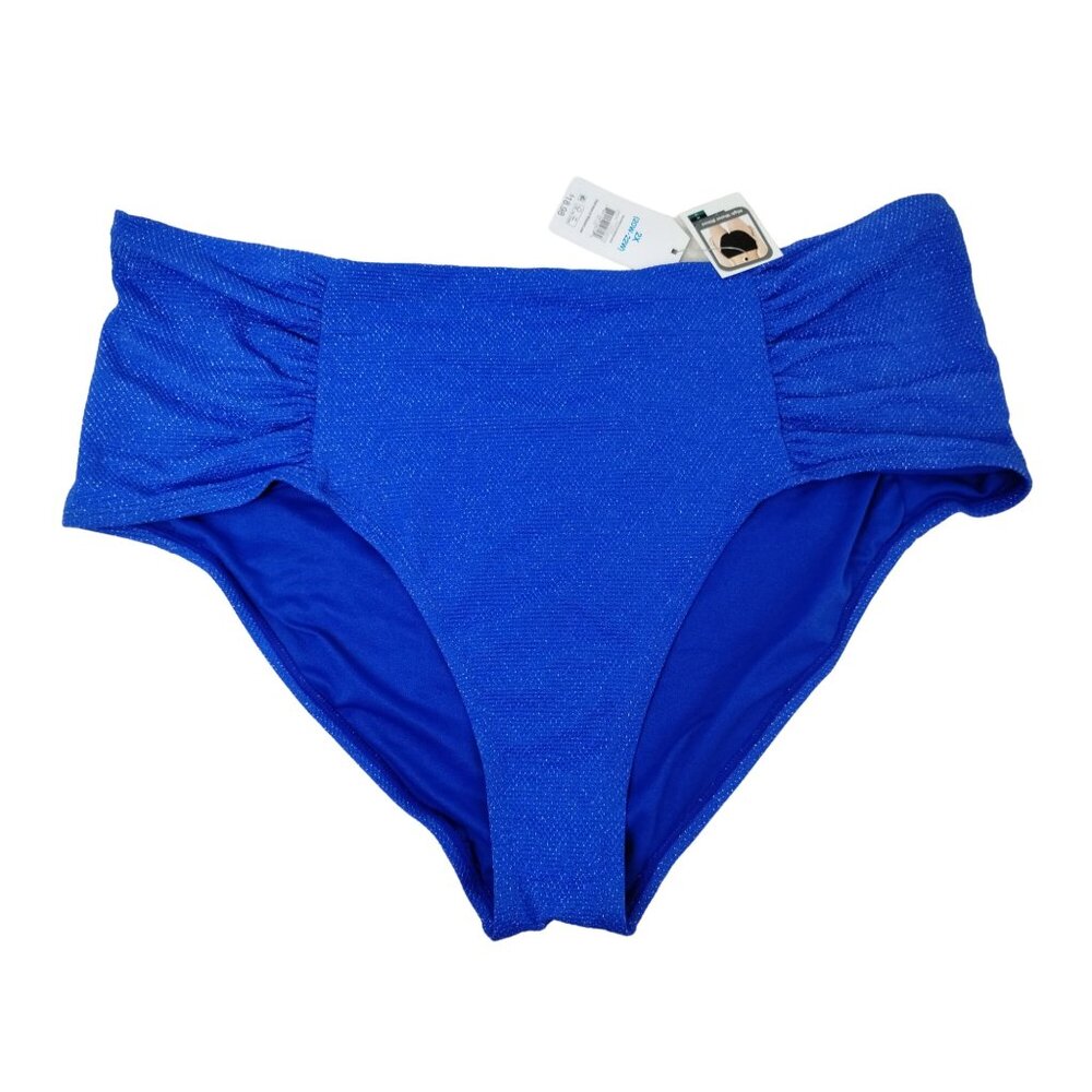 Time and Tru Womens 2XL Royal Crew Blue High Waist Ruched Bikini Bottom